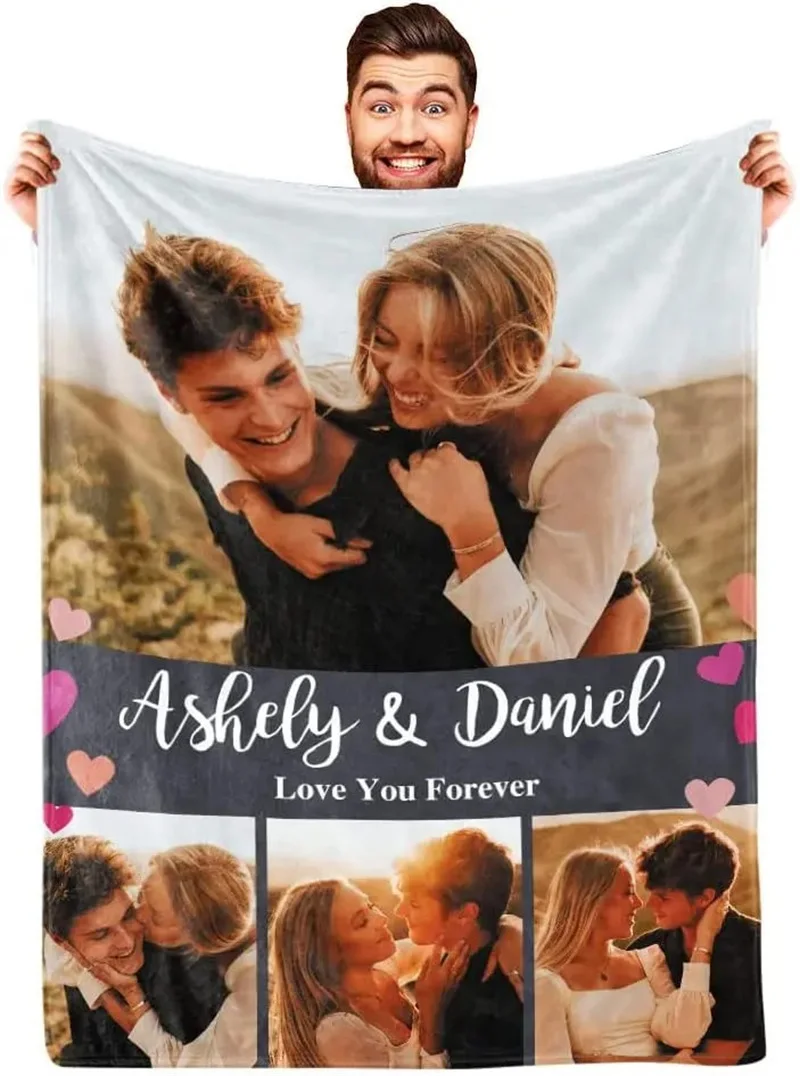 

1Pc Custom Blanket with Photo Text, Personalized Blanket Custom Throw Blanket, Custom Gift Blanket for Family, Friends