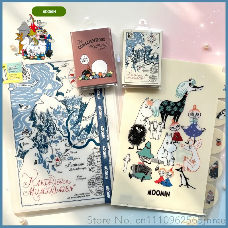 Sun Star Moomin Co – dossier à presse-papiers A4, bloc-notes autocollant, papeterie imprimée de dessins animés japonais pour le stockage de documents de bureau