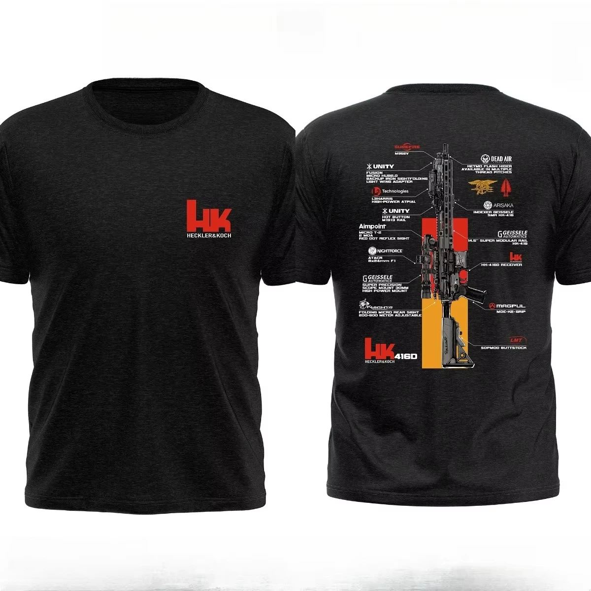 Unisex-T-Shirt mit taktischem Gewehr-Blütenblatt-Print, schwarze Baumwolle, kurzärmelig, No Compromise, Streetwear-T-Shirt für Militär- und Schusswaffen-Enthusiasten