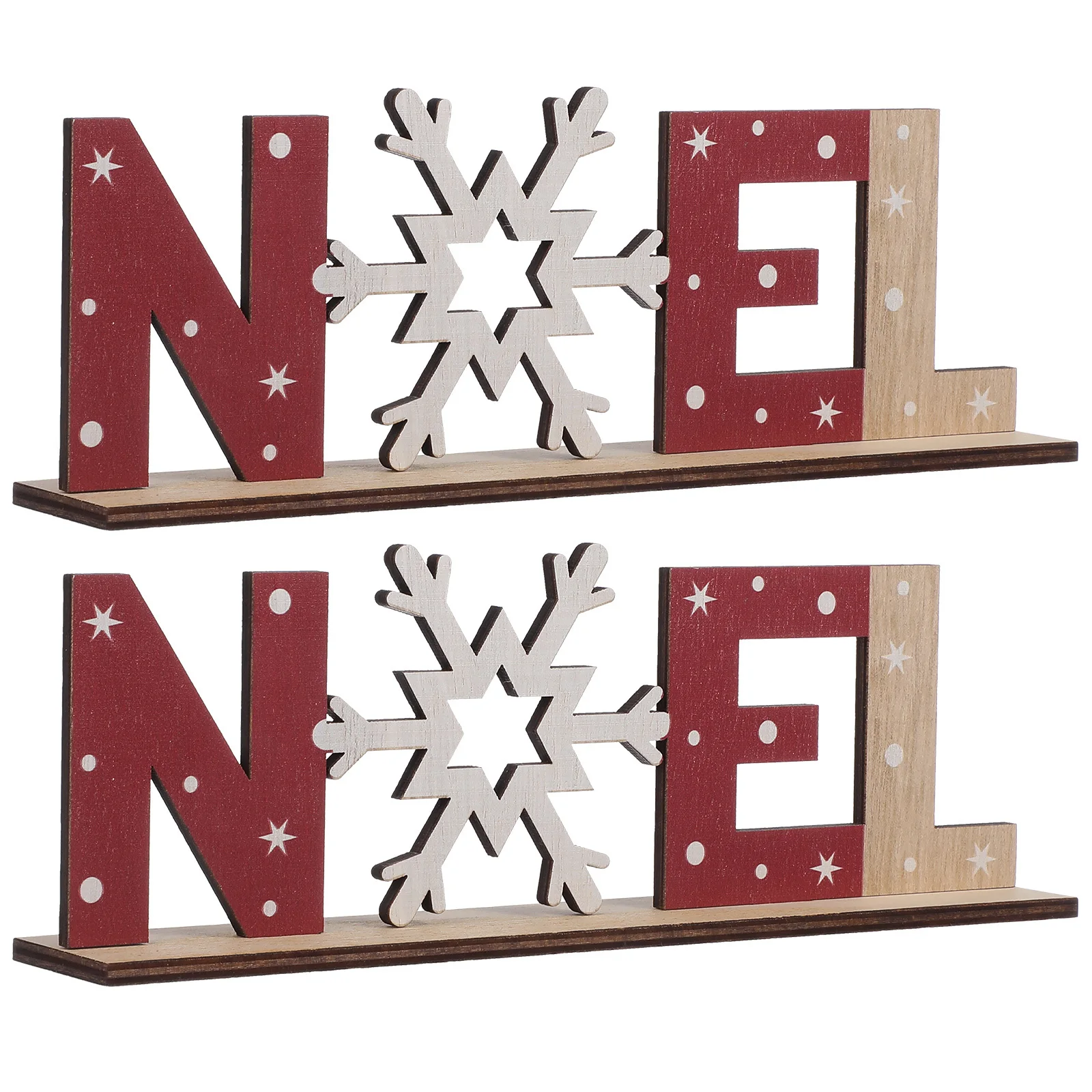 

2Pcs Wood Christmas Noel Sign Rustic Snowflake Table Desktop Ornament Xmas Holiday Decor Christmas Noel Wood Sign