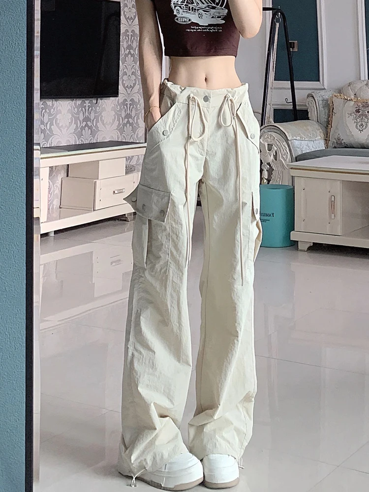 

Американские свободные брюки с высокой талией и широкими штанинами для женщин, зимние повседневные брюки с эффектом похудения, маленький размер, прямой крой