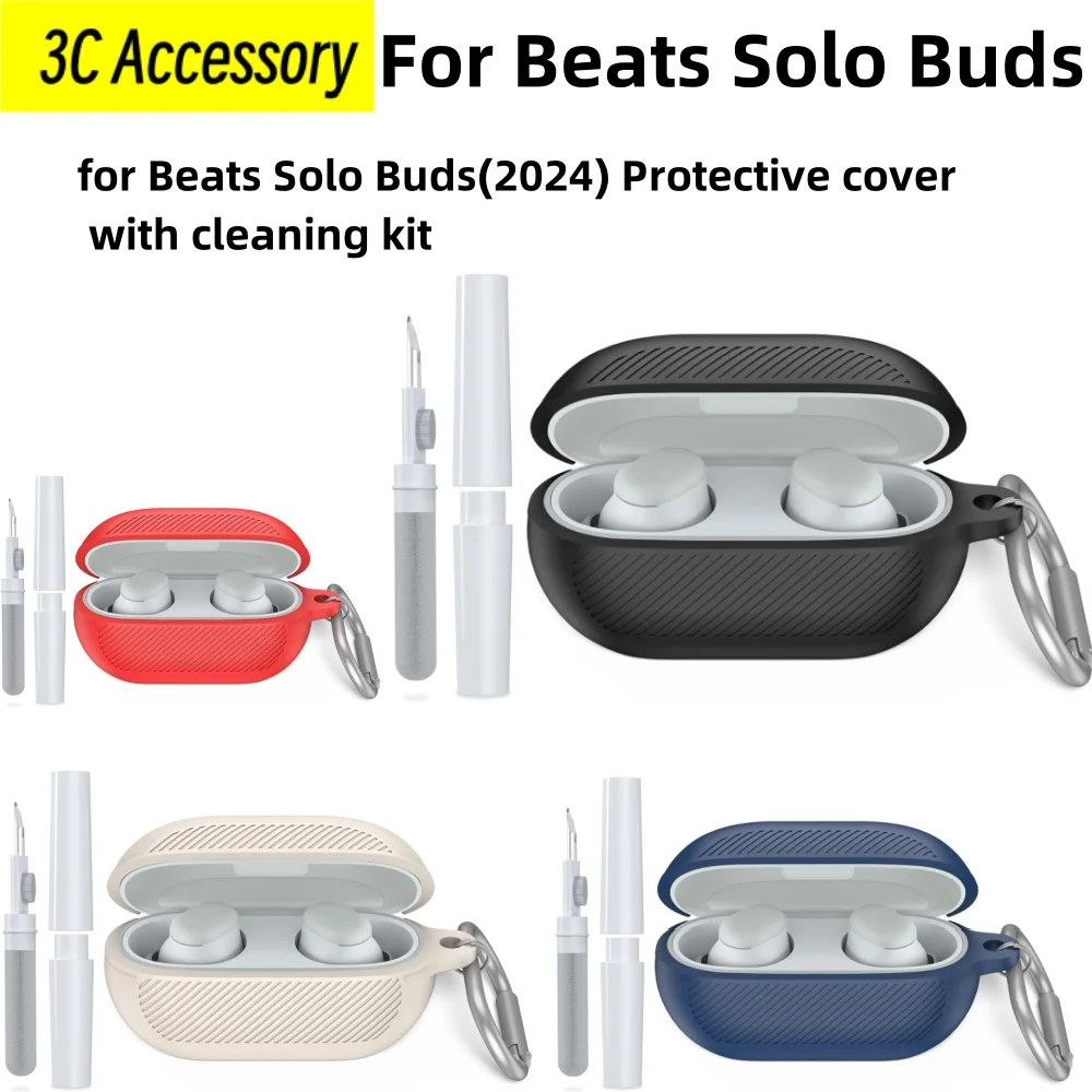 for Beats Solo Buds (2024) Coque Striped silicone Design Protective Soft Cases with cleaning kit for Beats Solo Buds Cover Funda