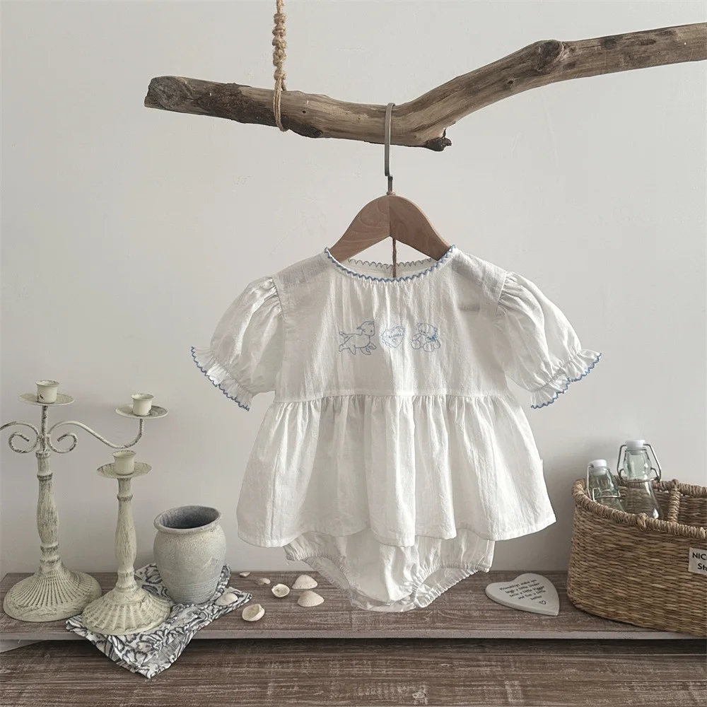 2026 Summer New Baby Girl Short Sleeve Clothes Set Infant Girl Cute Embroidery Shirts + Shorts 2pcs Suit Toddler Girl Outfits