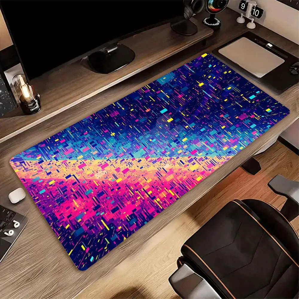 XXL Large Abstract Oil Painting Mouse Pad Color Splash Textured Deskmat Non-Slip Rubber Gaming Mat Overlock Edge Desktop Cushion