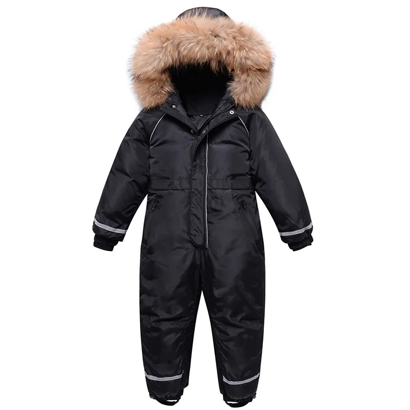 2024 Russian Children Boys Winter Overalls Waterproof Real Fur Thick Warm Girls Down Jacket 3-10 Years Kids Jumpsuit Snowsuit