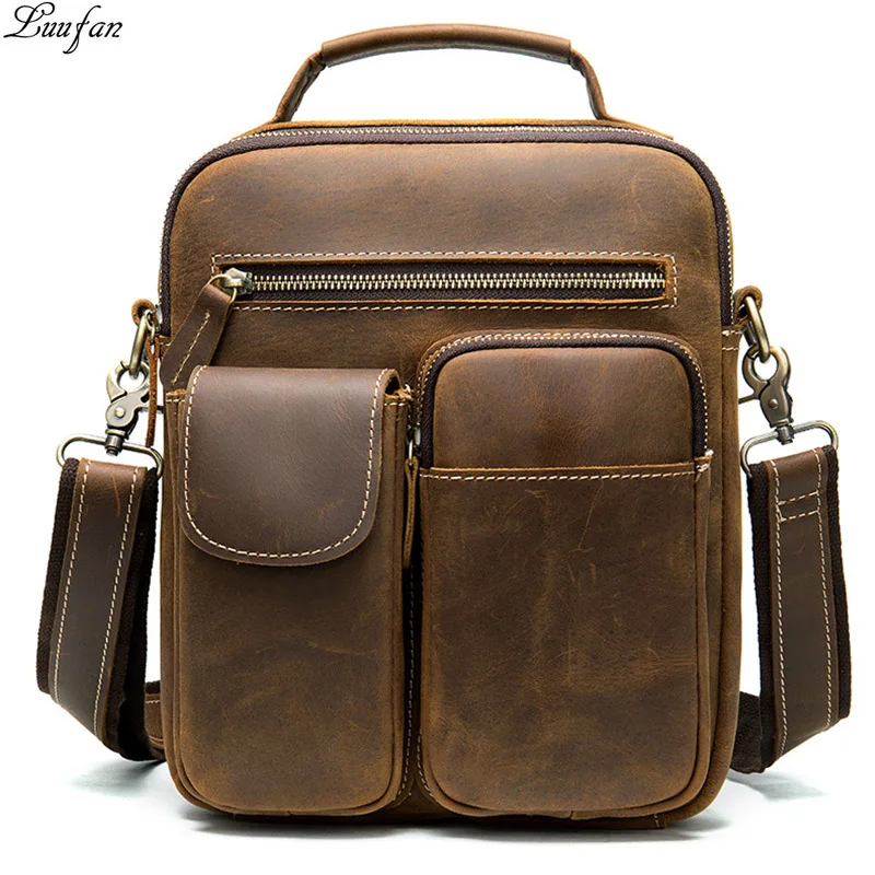 

Crazy Horse Leather Men's Shoulder Bag Vintage Messenger Bags Men Bolsos Male Crossbody Bags Man's Handbag Sling Bag