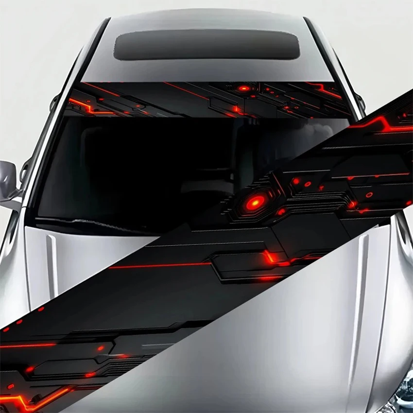 1 piece Cyber Neon Circuit Decorative Painting, Superior Performance, Unique Design, Front Windshield Sticker, Scratch Block
