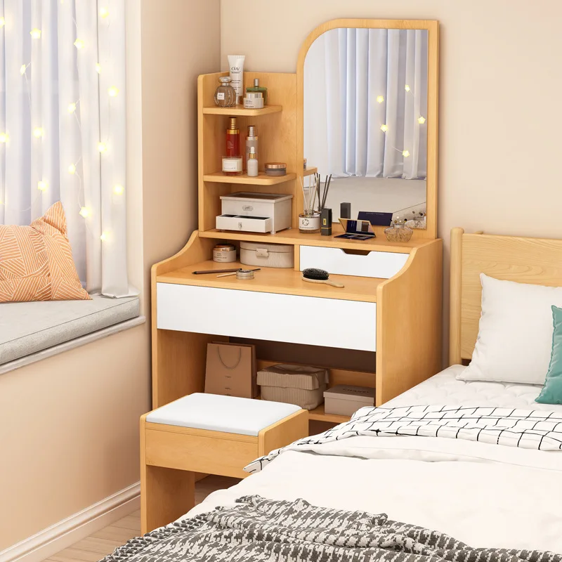 Modern Minimalist Small 60Cm Bedroom Makeup Vanity Table Dressing Desk Ins Style Compact Storage Drawer Led Mirror Furniture