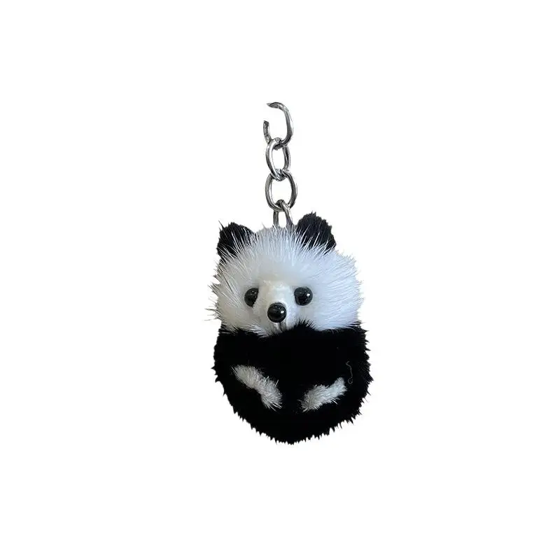 Kawaii Soft Mink Fur Panda Keychain Korean Style White Mini Pendant Plush Stuffed Animal Keyring Bag No Shed Fluffy