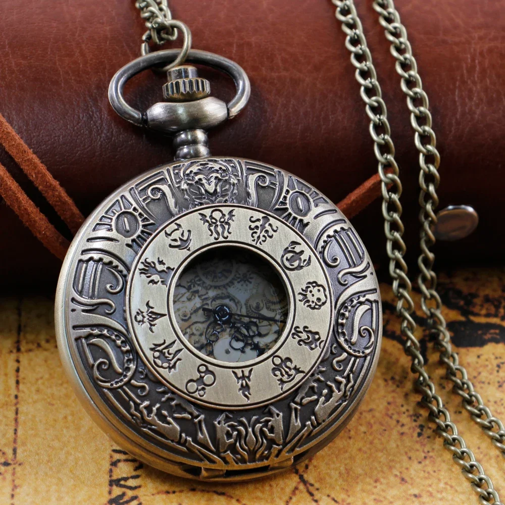 

Men's and Women's Vintage Bronze Quartz Pocket Watch With Chain Necklace Pendant Steampunk Pocket&Fob Watches