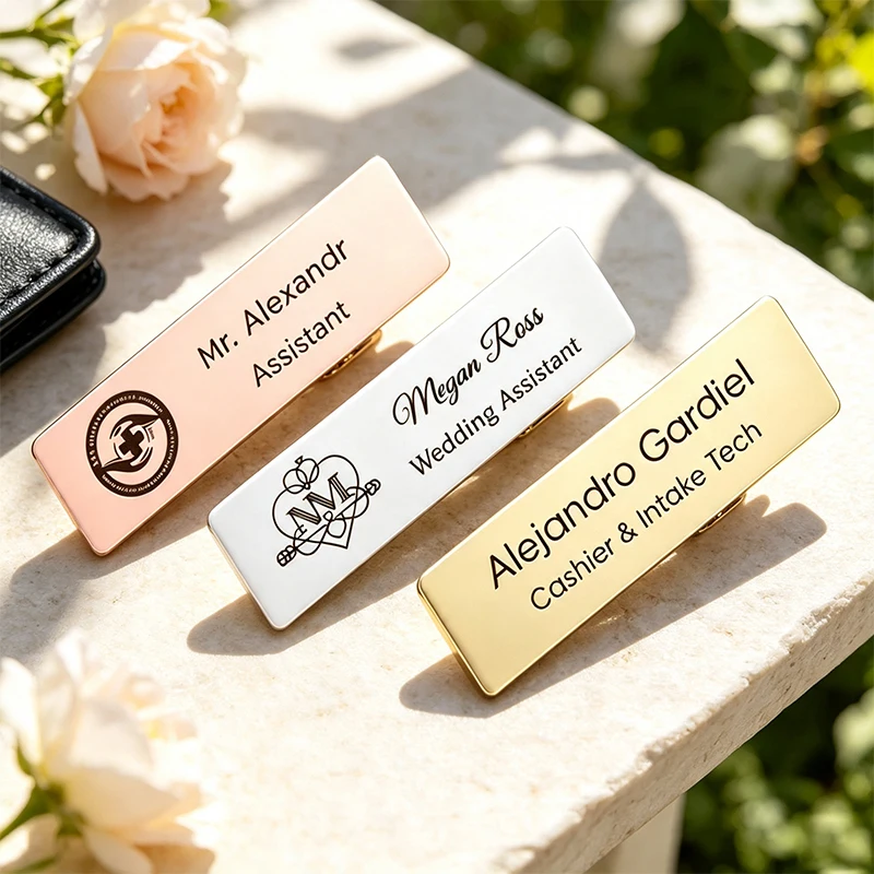 Stainless Custom Logo and Text Name Badge Pin Personalized Nameplate Identification Brooch for Nurse Teacher Wedding Business