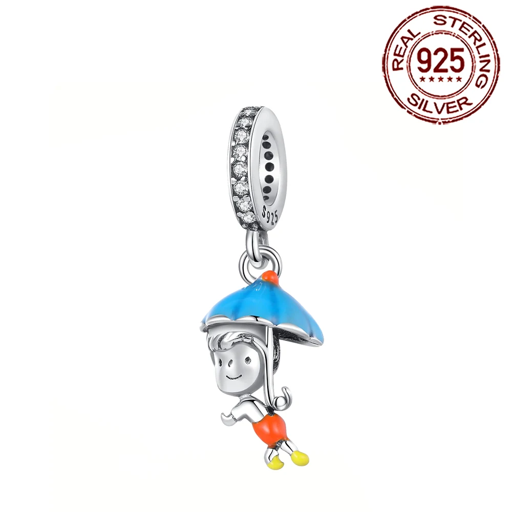 

Danturn 925 Sterling Silver Original Beads Boy holding umbrella Charm fit Snake Chain Bracelet Fashion Women Jewelry Making