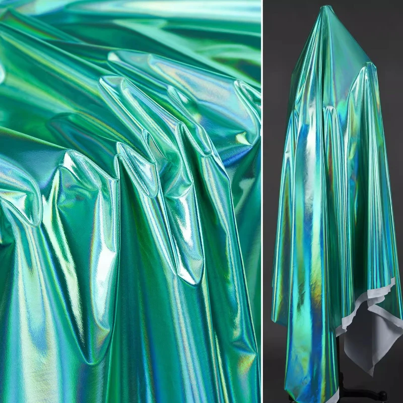 Turquoise Laser Iridescent All Over Fabric for Fashion Dancewear Dresses Cosplay Costume Handmade Sewing Apparel Fabric