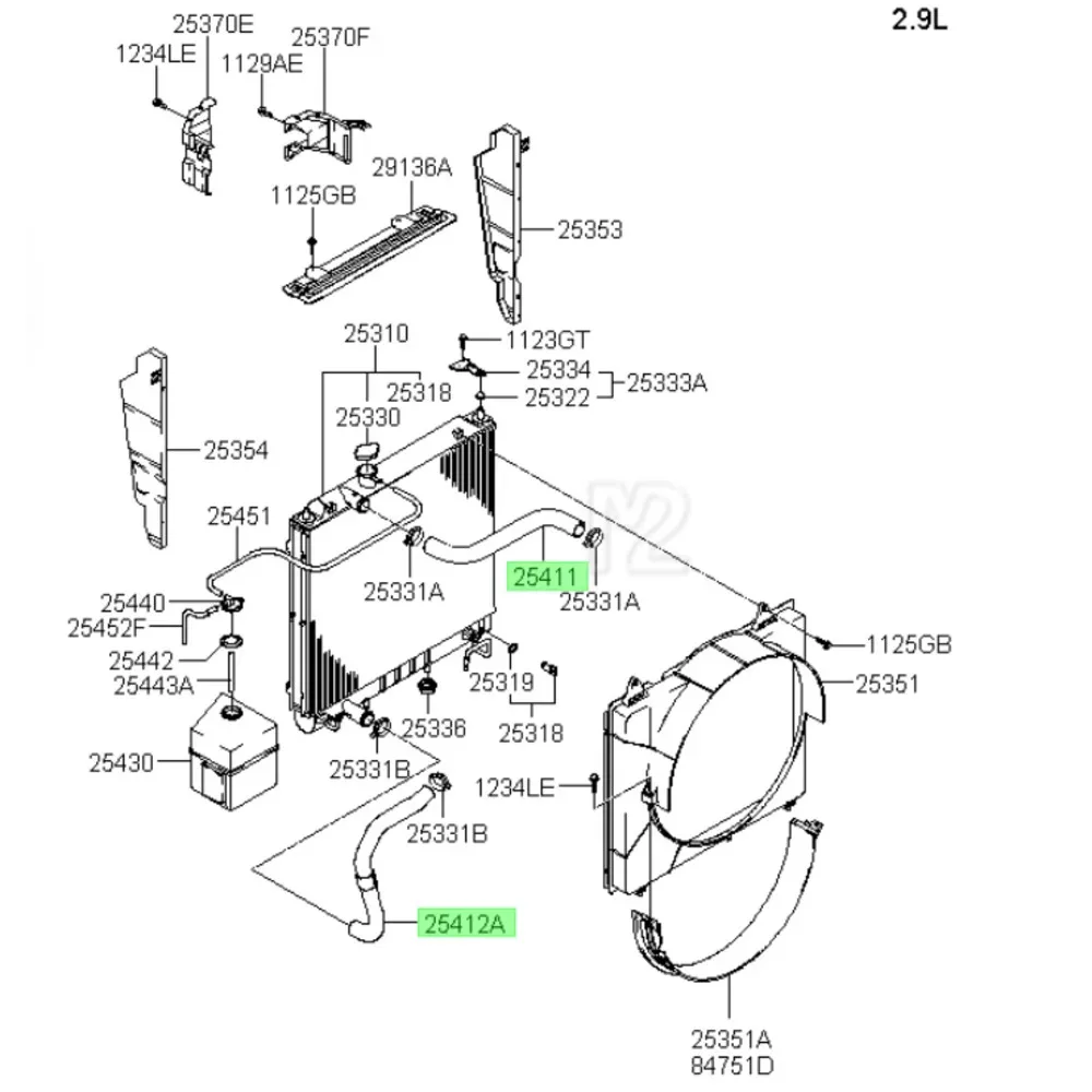 HOSE-RADIATOR INLET HOSE-RADIATOR LOWER FOR HYUNDAI TERRACAN 2.9 Engine Water Tank Radiator Water Pipe 25411H1910 25412H1901