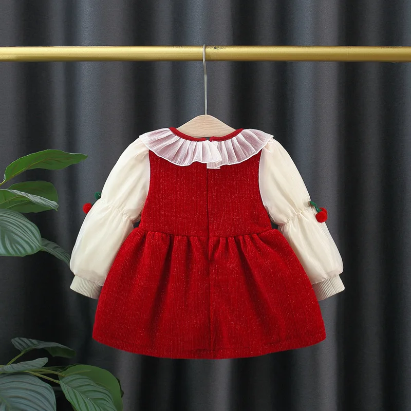 (9 Months -3 Years Old) New Red Long Sleeved Baby Girl Dress For Autumn And Winter, Christmas Party Thick Children\'S Clothing