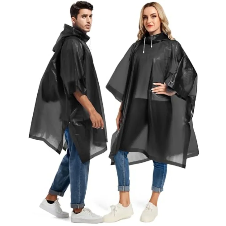 

2 Pack Rain Ponchos for Adults Reusable - Raincoats Survival Emergency Heavy Duty Rain Coat with Drawstring Hood