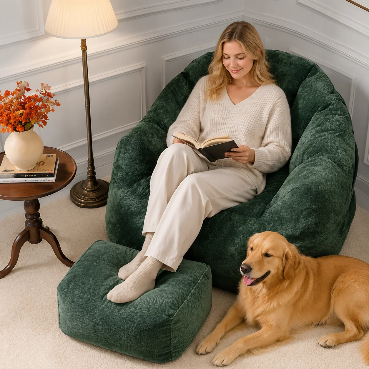 Bear Paw Shaped Bean Bag Chair, Vacuum Compressed Memory Foam Leisure Chair With Soft Removable Washable Flannel Cover, Ideal Furniture for Bedroom Dorm Reading Napping