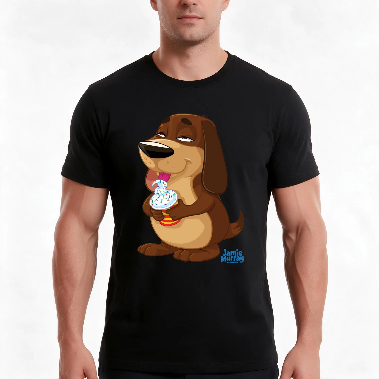 Pudge! The Ice Cream Loving Pooch! T-Shirt, Summer Casual Cotton Tee, Oversized Streetwear Tops, Vintage Graphic Print