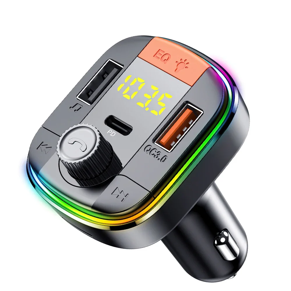 

FM Transmitter Adapter Colorful Car Mp3 Player Hands Free Calling 2 USB Port with PD QC 3.0 Fast Charge Car Bluetooth-compatible