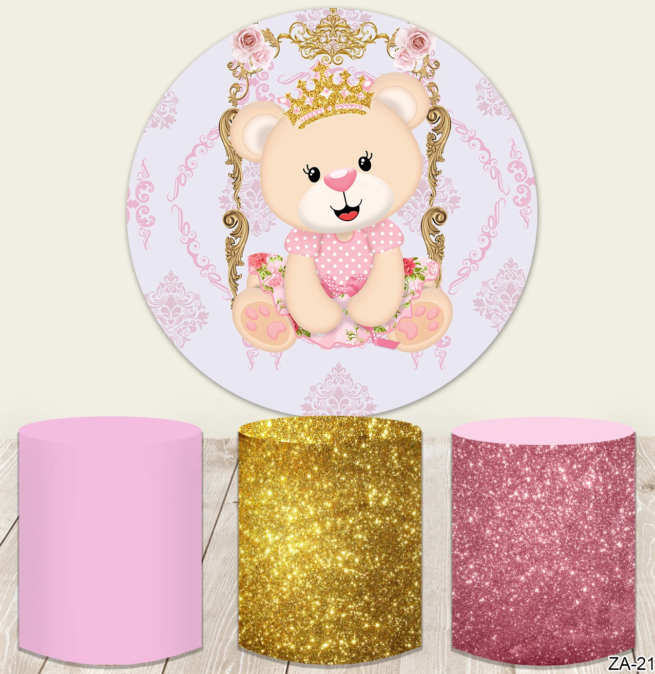 Teddy Bear Round Backgrounds for Photography Stripes Crown Birthday Party Customized Poster Portrait Photo Circle Backdrops