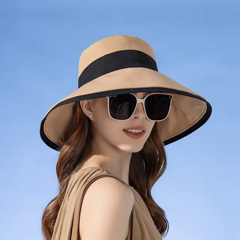Panama Women\'s Fisherman Sun Pot Hat Sunscreen Beach Summer Hat Big Brim Fashion Bow Outdoor Cap H41