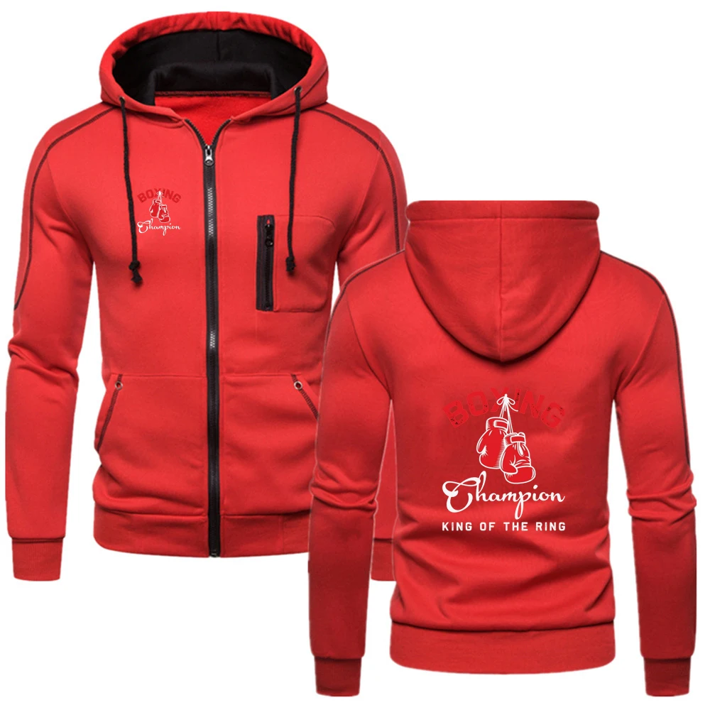 King of The Ring Boxing Champion GYM Logo Print 2025 New Type Spring And Autumn For Man Solid Color Zipper Coat Hoodies Jacket