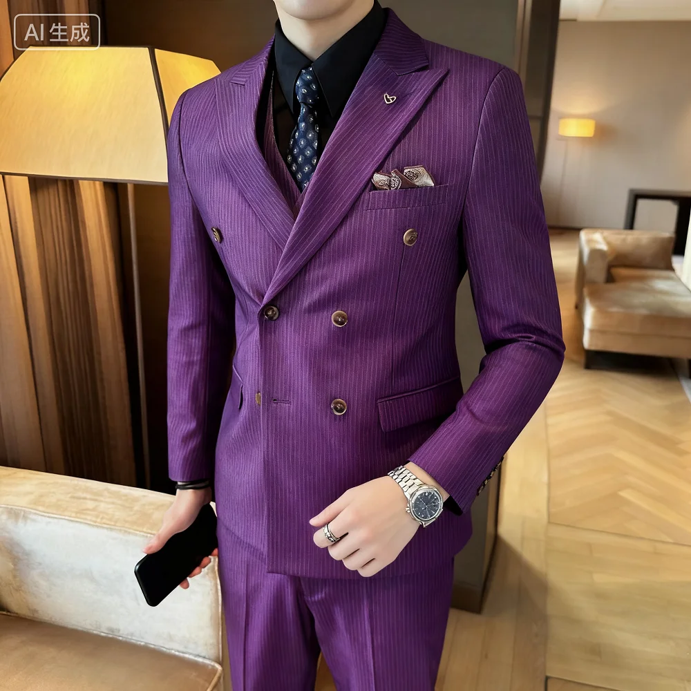 

Men's Three-Piece Suit Elegant Modern Trench Coat High-Quality Formal Wear for Wedding Dress Code