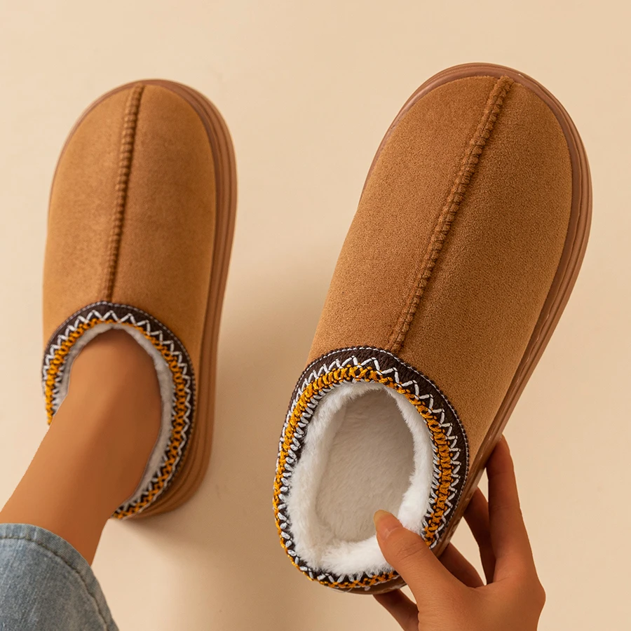 Casual Plush Home Couples Girl's Slippers Winter Comfy Fashion Bedroom Warm Simple Soft Lady's Shoes Indoor Non-slip Fuzzy