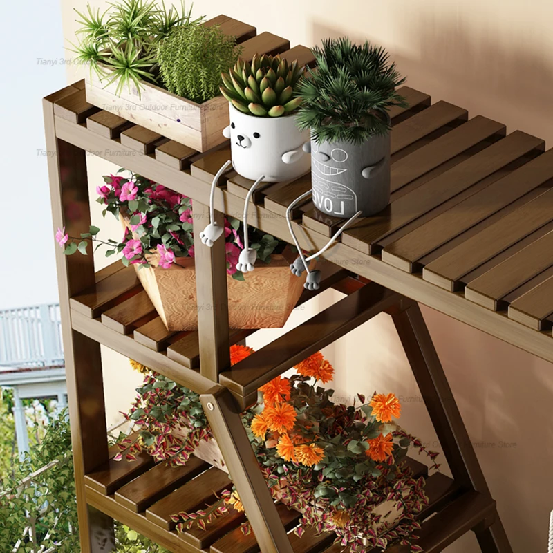 Indoor Solid Wood Plant Shelves Veranda Flowerpot Hanger Patio Originality Plant Shelves Outdoors Garden Furniture Soporte FYPS