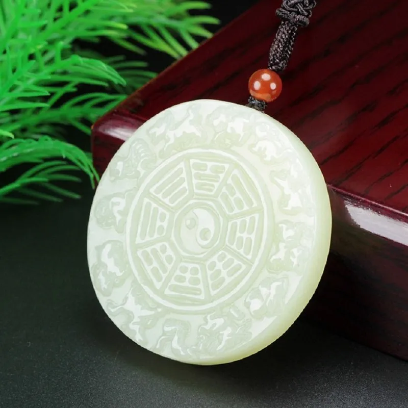 Xinjiang Hetian Jade Zodiac Eight-Diagram-Shaped Appetizer Pendant Men's and Women's Pendant with Certificate