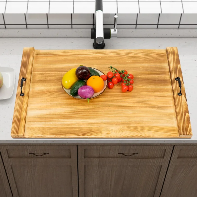 Noodle Board Stove Cover 30 X 22 Inch Wood Stove Top Cover Wooden Stovetop with Handles for Electric Gas Stove Top (Acacia Wood)