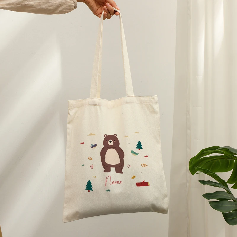 Customizable with Name Cute Mermaid Princess Ballerina Dancer Patterns Canvas Shopping Bag Tote Bag Pouches Girls Friends Gifts
