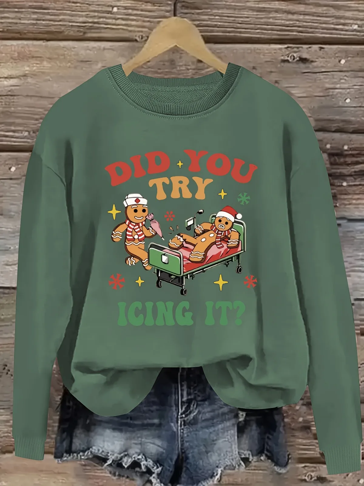 Damska bluza z okrągłym dekoltem, z świątecznym nadrukiem, idealna na imprezy, święta, prezent, sweter.