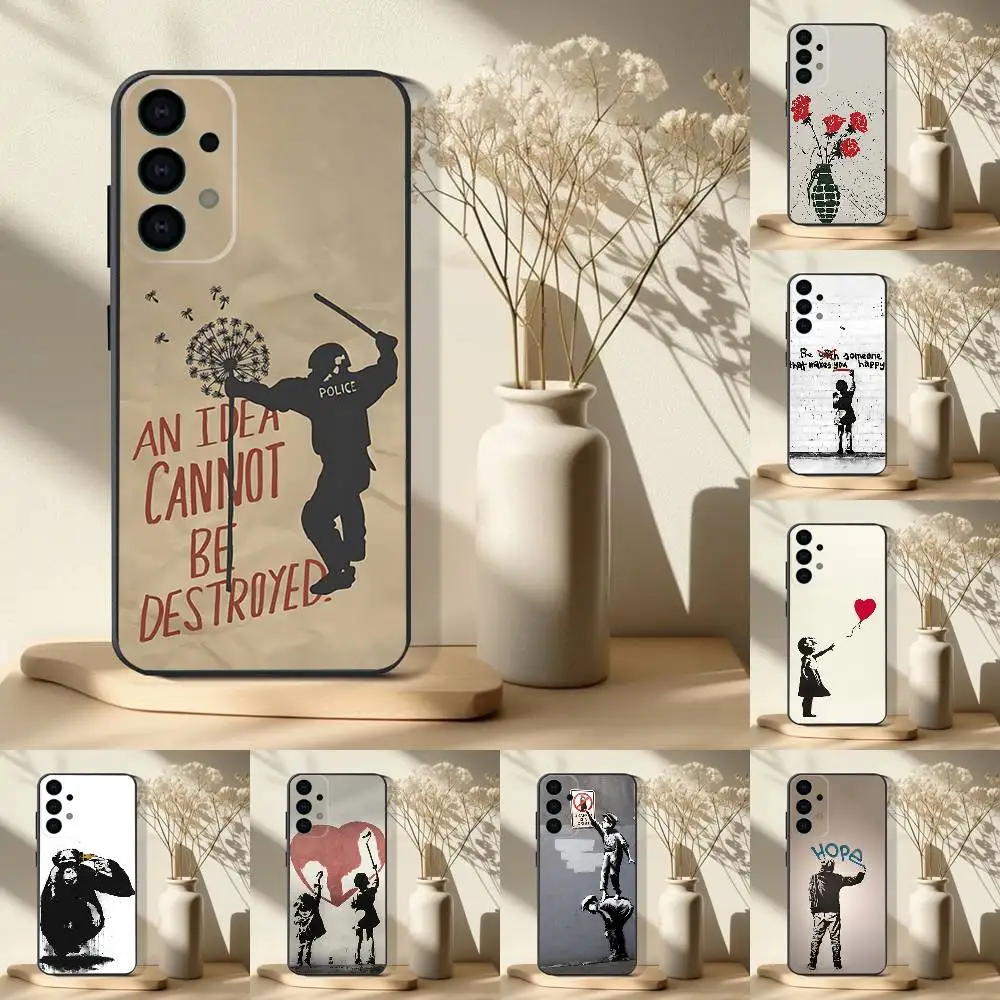 

Street Art Banksy Graffiti Phone Case For Samsung S 25,24,23,22,30,21,10,9,Ultra,Plus,Lite,FE,4,5G Black Soft Case