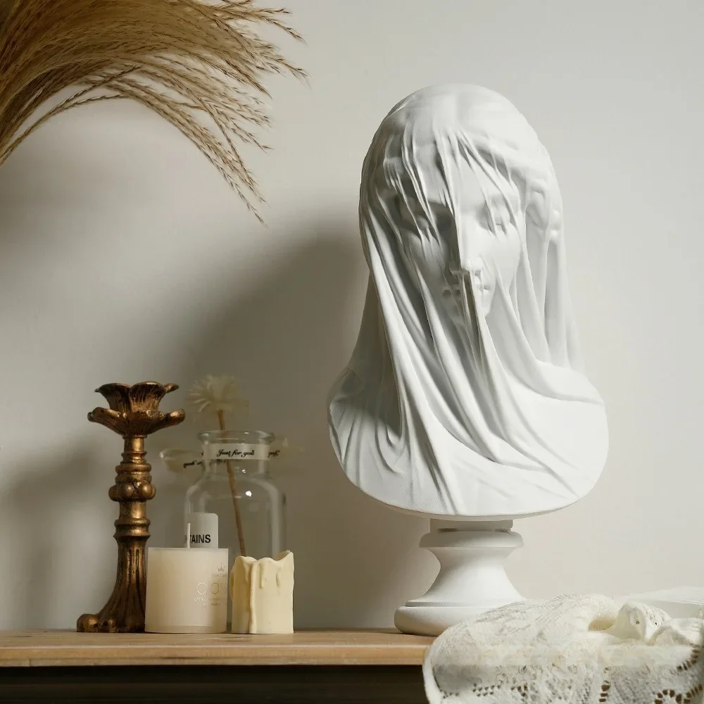 Veiled Lady Bust Greek Goddess Statue Classic Roman Mythology Gifts Maiden Sculpture Home Living Room Desk Bookshelf Decorations