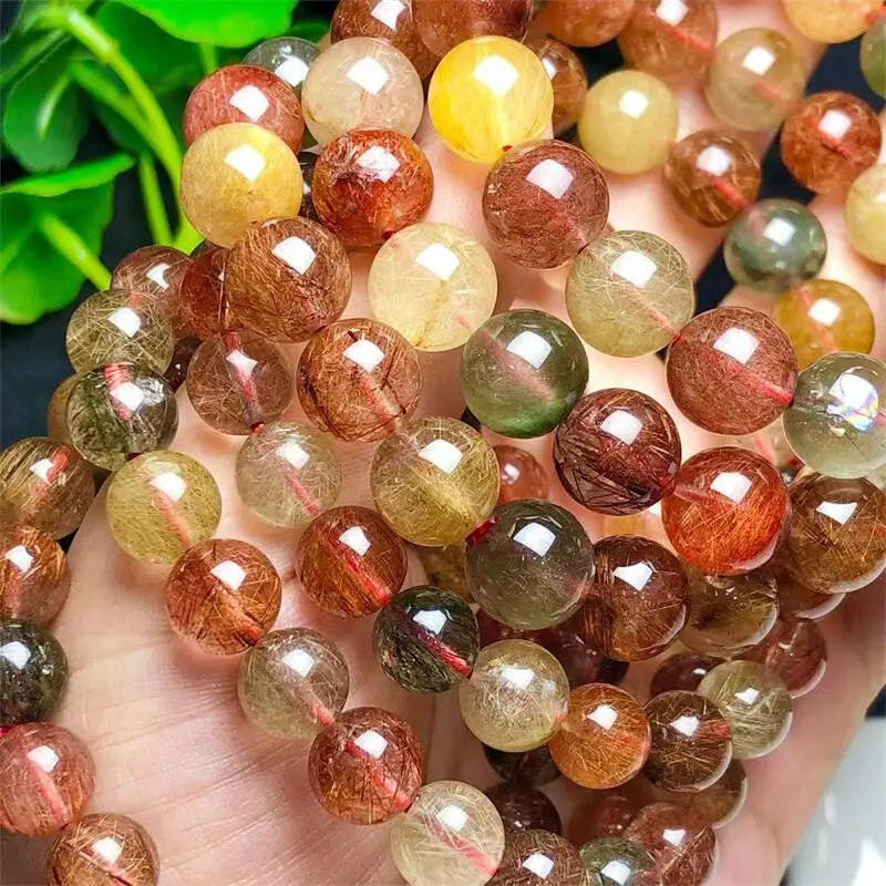 

Natural Color Rutilated Quartz Bracelet Round Beads Multi-loop Bracelet Sweater Chain For Woman Men Gift 1PCS 8/10MM