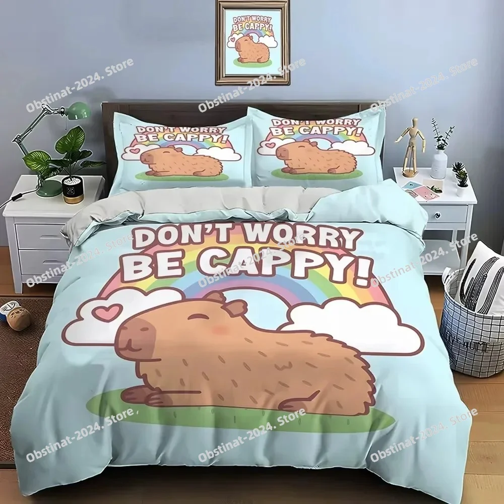 

Cartoon Capybara Pillow Case Bedding Set Printed Bed Set Duvet Cover Sheet Pillowcase Bed Soft Quilt Cover Full Queen King Size