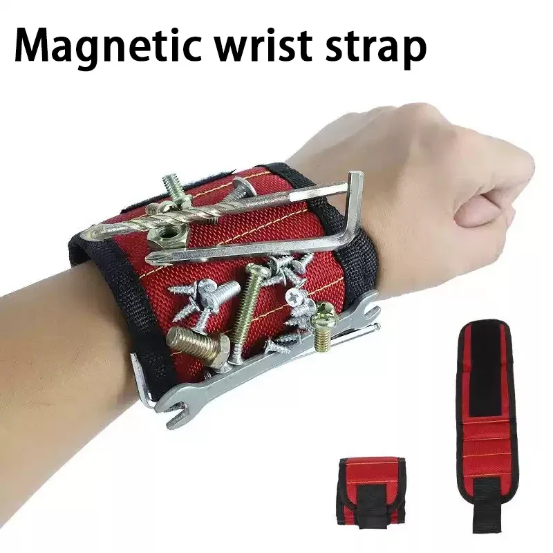 Magnetic wristband, wrist strap, multifunctional tool, hardware, nails, screws, suction, picking up, magnet wrist guard tool
