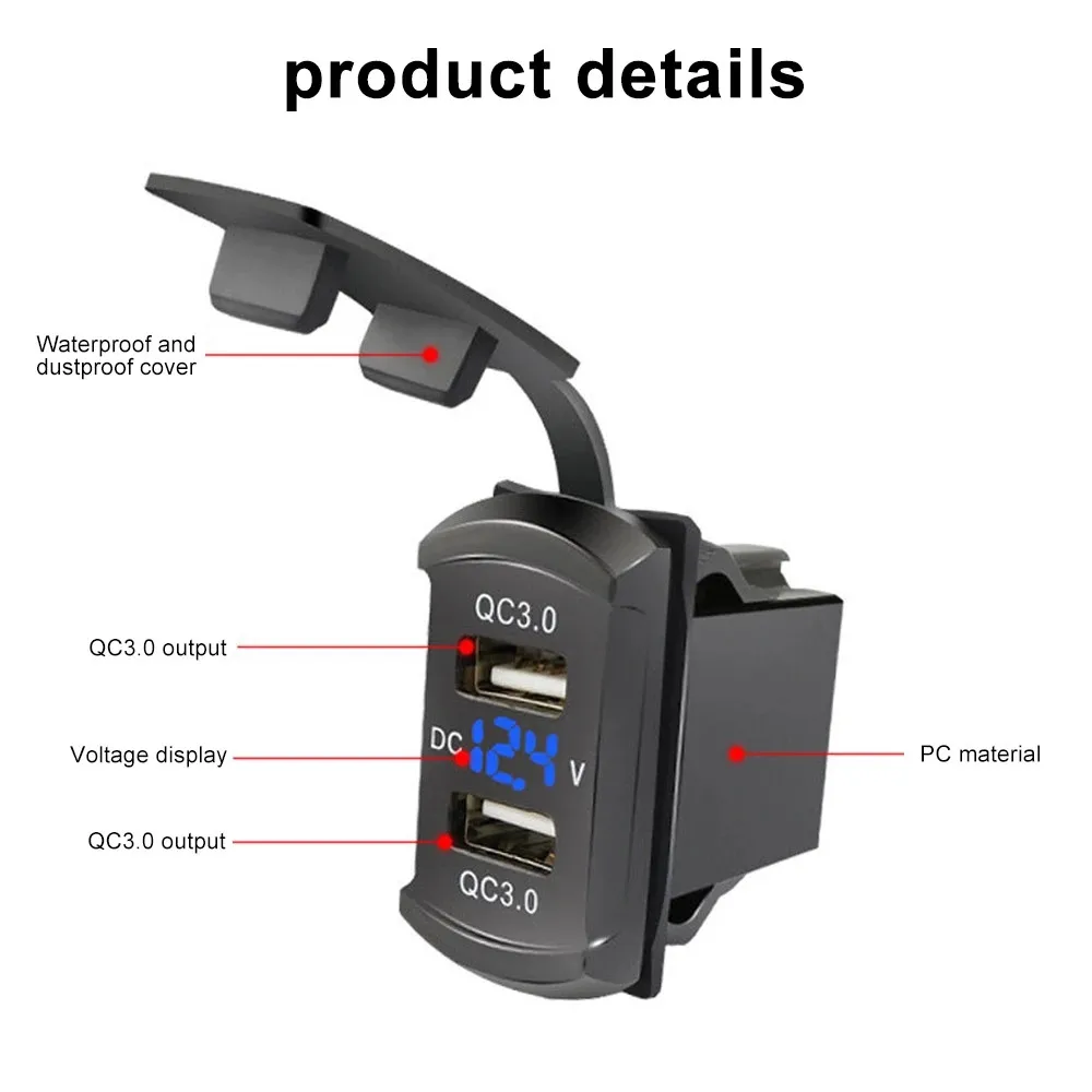 12V-24V Universal Dual USB Car USB Charger Socket Adapter Waterproof Phone Charger With Dust Cover For Boat Truck Motorcycle