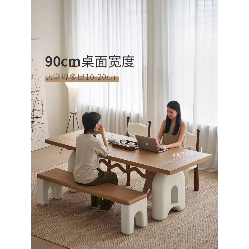 Dining table, original French cream style retro solid wood dining table and chair combination log color table