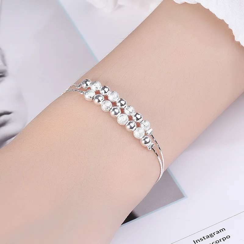 925 Sterling Silver Bead Bracelets For Women Luxury Original Designer Double Layer Chain Bracelets Party Wedding Jewelry Gifts