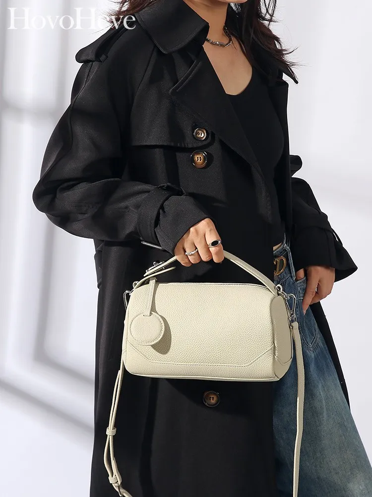 

Office Ladies Retro Fashion Tote Handbag Solid Color Cowskin Genuine Leather Bag Women Designer Single Shoulder Crossbody Bags