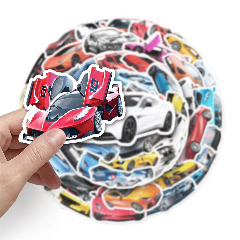 10/30/50PCS New DIY Sports Car Cartoon Personality Creative Computer valigia Table Water Cup Car Decoration adesivo impermeabile