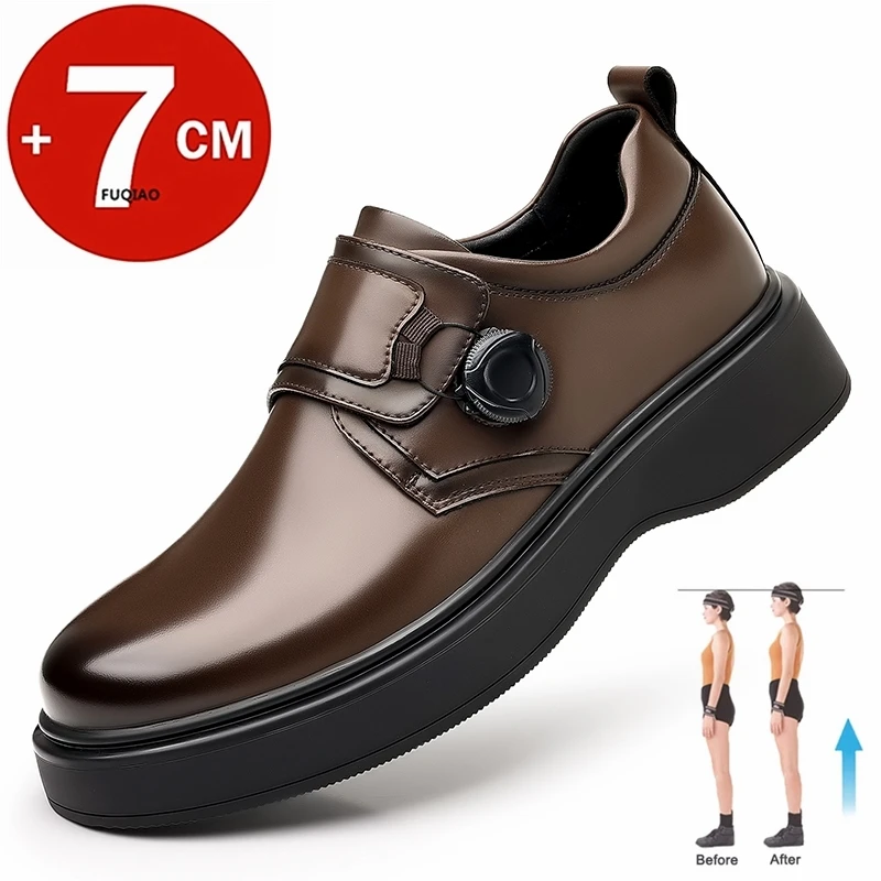 

Men's Flat/7cm Elevator Dress Shoes Swivel Buckle Business Formal Oxfords Thick Sole Increase Height Wedding Party Shoes