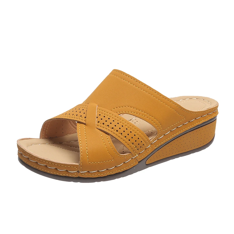 

Women Summer Wedge Sandals Premium Open Toe Sandals Vintage Anti-slip Leather Casual Wedge Slipper Female Roman Sandals Comfort
