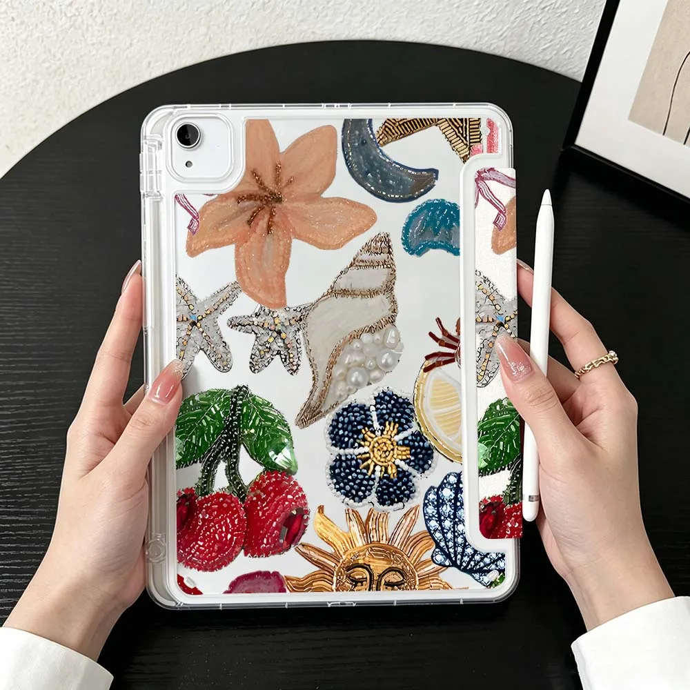 Luxury Turtle Ocean Case For iPad Mini Pro Air 5 6 7 8 9 10th 11th 11 9.7 10.9 13 inch Transparent Y-Shaped Folding Tablet