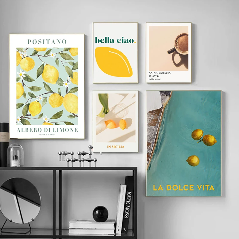 Lemon Orange Poster Decorative Coffee Prints Wall Painting Fabric Flower Canvas Picture Abstract Wall Art Home Decor Cuadro