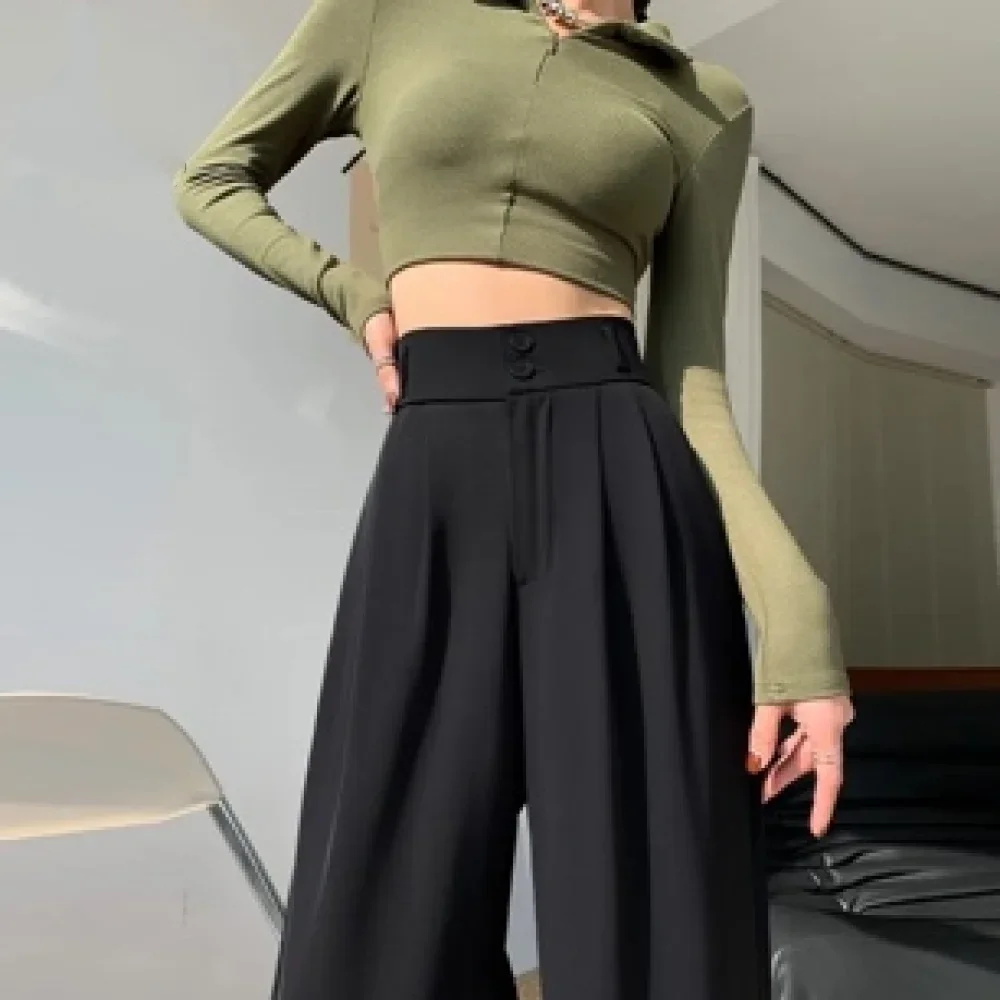 High Waist Solid Zipper Straight Tube Drape Effect Women's Pants Loose Spring Summer Y2k Lady Pants Fashion Female Long Trousers