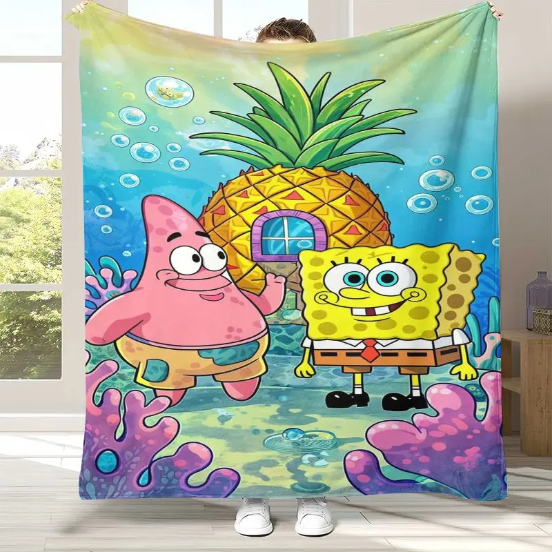 3D Bikini Bottom S-SpongeBob Cartoon Flannel Throw Blanket,Cozy Warm Blanket for Bed,Sofa,Living Room,Picnic,Camping,Home Decor