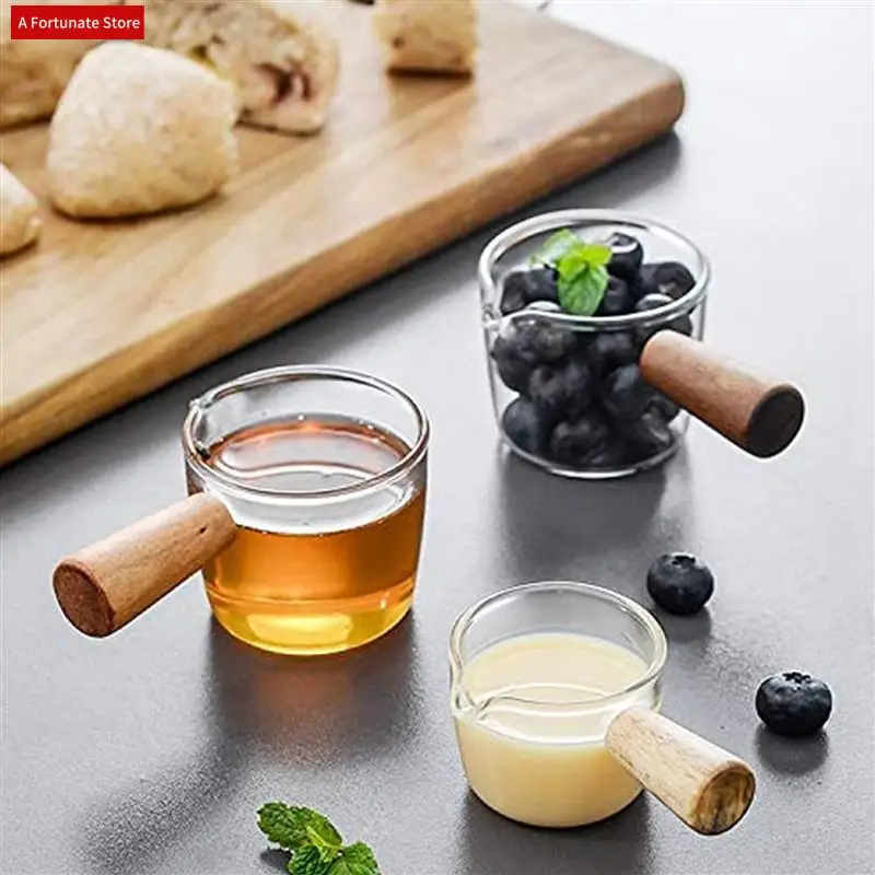 

10PCS Transparent Glass Creamer With Wooden Handle, Mini Coffee Milk Creamer Pitcher. 100Ml-A78G